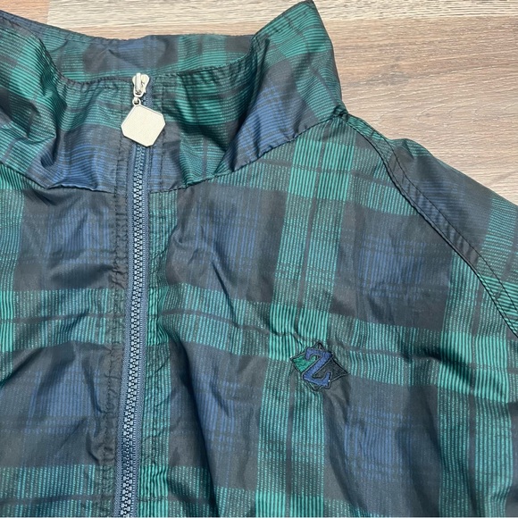 Jerzees Men’s Green and Navy Blue Plaid Bomber Lightweight Jacket - Picture 5 of 8